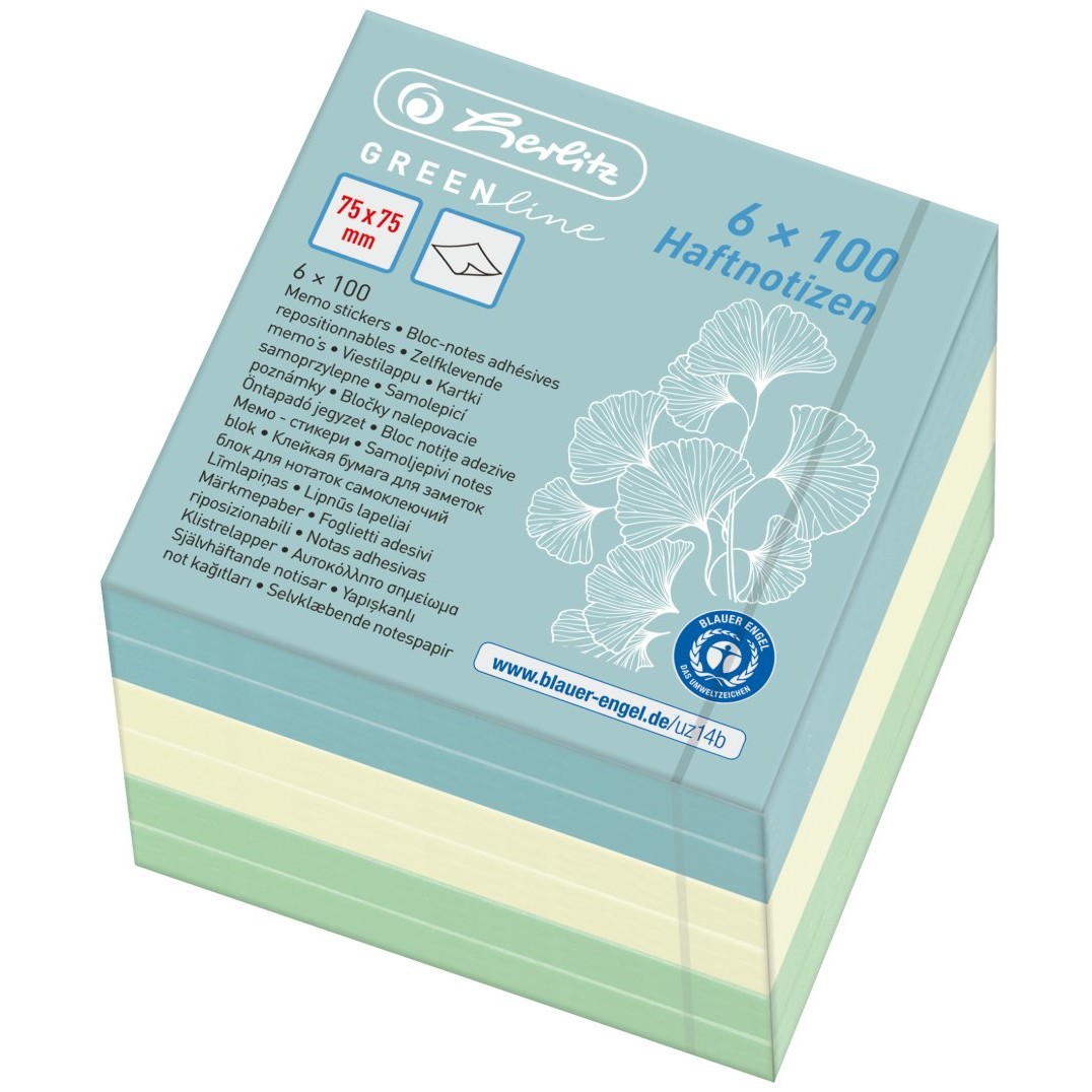 Herlitz Haftnotizblock 75x75mm 6x100Bl GREENline farb. sort. Herlitz Haftnotizblock 75x75mm 6x100Bl GREENline farb. sort.