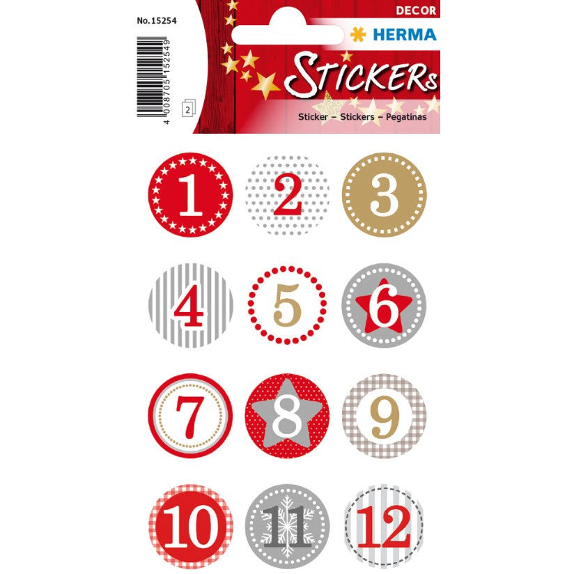 HERMA DECOR ADVENTSKALENDERZ.1-24. ROT Ø 2 cm HERMA DECOR ADVENTSKALENDERZ.1-24. ROT Ø 2 cm